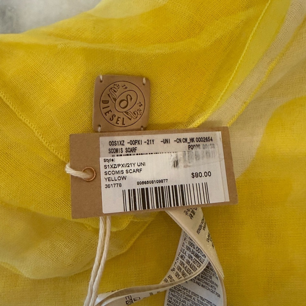 Diesel Sunlit Yellow Scarf Sarong Oversized 40x60 Head Scarf Wrap Beach Cover - Picture 2 of 7